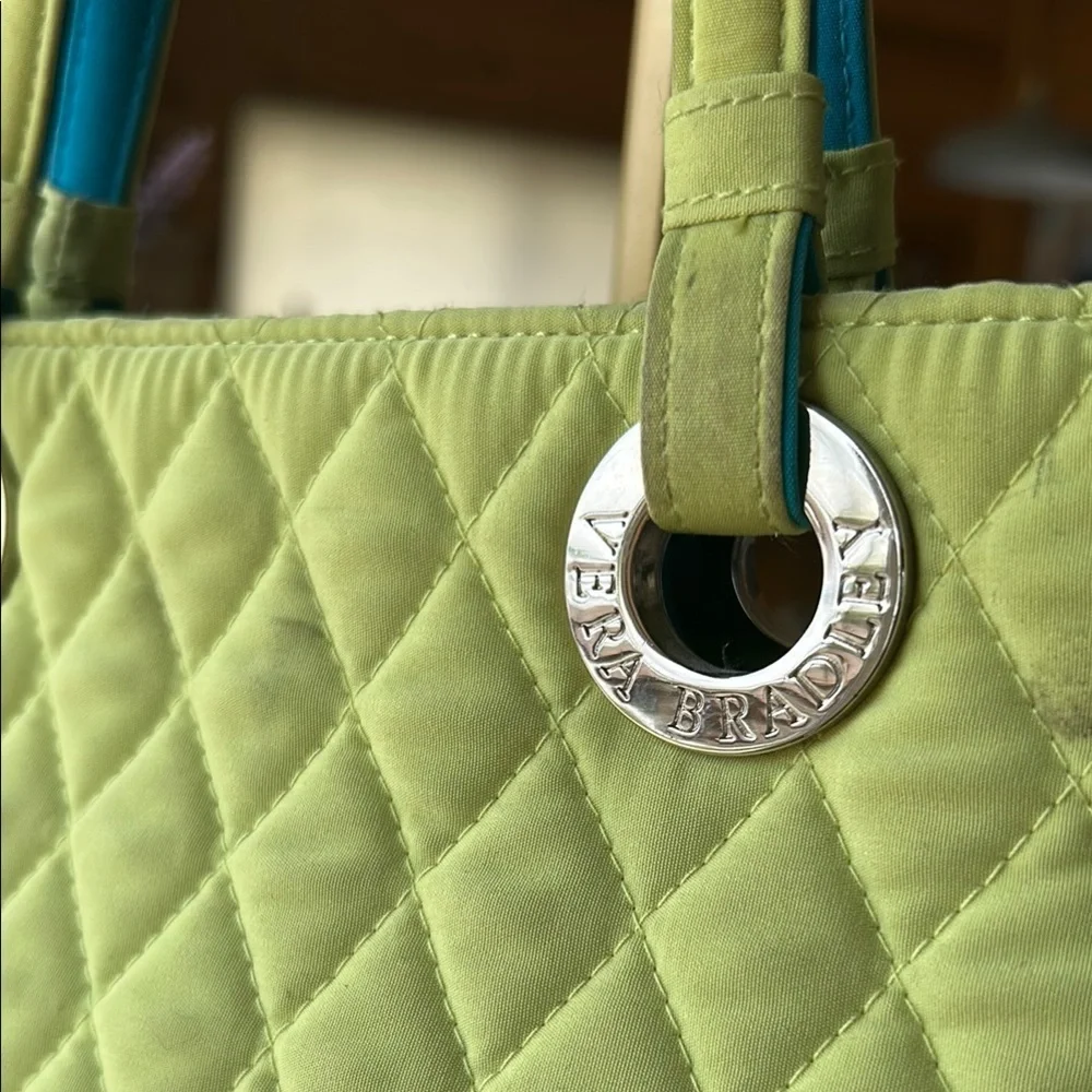 Vera Bradley  CRABTREE & EVELYN Tote Purse Quilted Key Lime Green & Turquoise